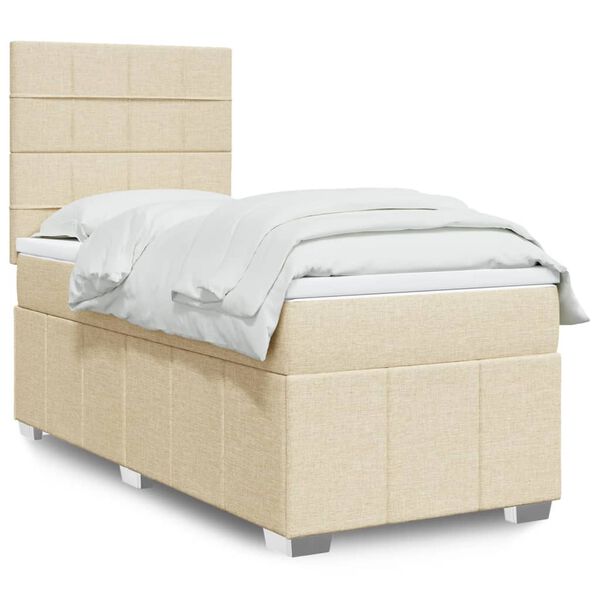 vidaXL Cama com molas/colch&atilde;o 90x200 cm tecido cor cr&egrave;me