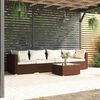 vidaXL 5 pcs conjunto lounge jardim c/ almofad&otilde;es vime PE castanho