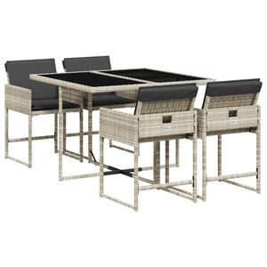vidaXL 5 pcs conjunto de jantar p/ jardim c/ almofad&otilde;es cinzento claro