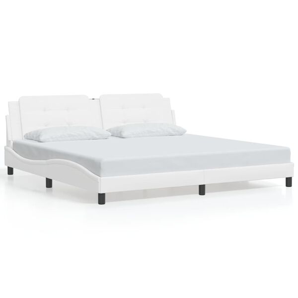 vidaXL Estrutura de cama sem colch&atilde;o Zadar couro artificial 200x200 cm branco