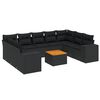 vidaXL 10 pcs conjunto sofás de jardim c/ almofadões vime PE preto