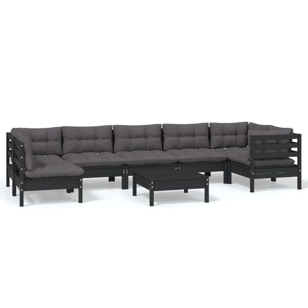 vidaXL 8 pcs conjunto lounge de jardim c/ almofad&otilde;es pinho preto