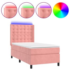 vidaXL Cama box spring c/ colch&atilde;o/LED 90x200 cm veludo rosa