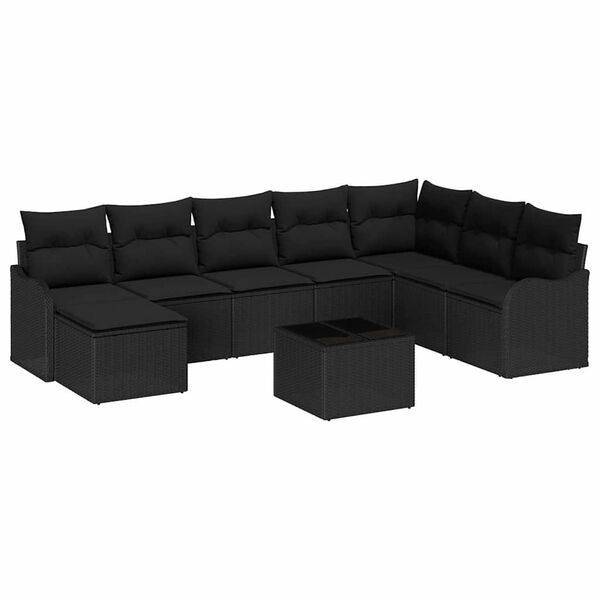 vidaXL Conjunto de Sof&aacute; de Jardim 9 pcs Preto vime PE