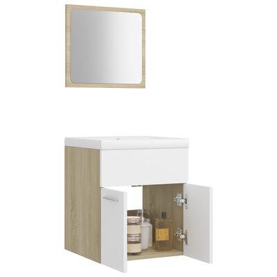 vidaXL Conj. móveis casa de banho contraplacado branco/carvalho sonoma