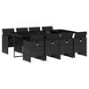 vidaXL 9 pcs conjunto de jantar p/ jardim c/ almofad&otilde;es vime PE preto