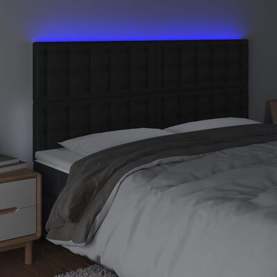 vidaXL Cabeceira cama c/ LED couro artificial 180x5x118/128 cm preto