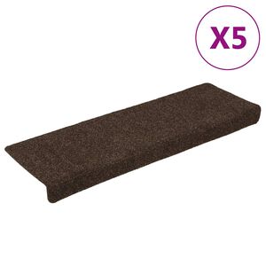 vidaXL Tapetes de escada autoadesivos 15 pe&ccedil;as 65x21x4 cm marrom com borda retangular