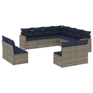 vidaXL Conjunto de sof&aacute; de jardim com 11 pe&ccedil;as e almofadas em rattan sint&eacute;tico cinza