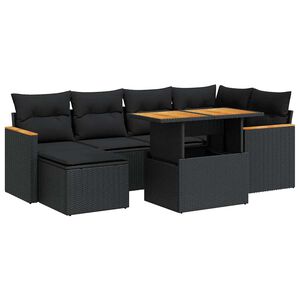vidaXL 7 pcs conjunto sof&aacute;s jardim c/ almofad&otilde;es vime PE/ac&aacute;cia preto