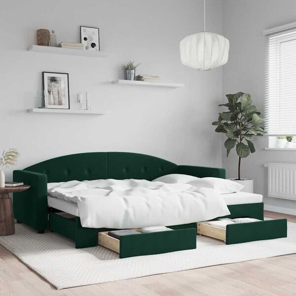 vidaXL Sof&aacute;-cama c/ gavet&atilde;o e gavetas 80x200cm veludo verde-escuro