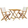 vidaXL 3 pcs conjunto de bistr&ocirc; tecido e madeira maci&ccedil;a branco nata