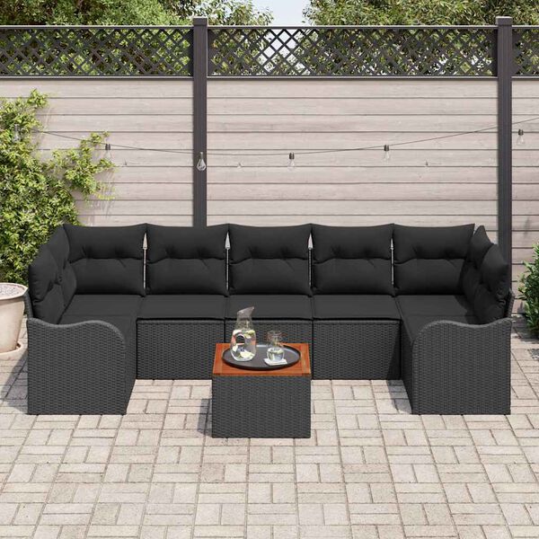vidaXL Conjunto de Sof&aacute; de Jardim com almofada 8 pcs Preto vime PE
