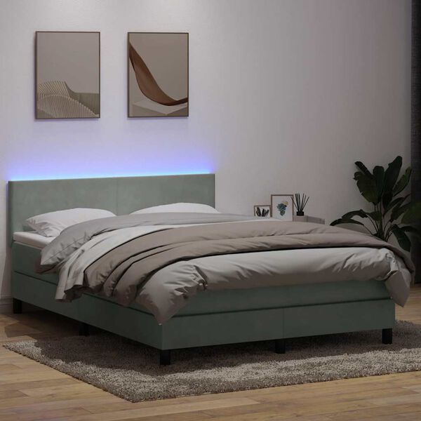 vidaXL Cama box spring c/ colch&atilde;o e LED 160x210 cm veludo cinzento-claro