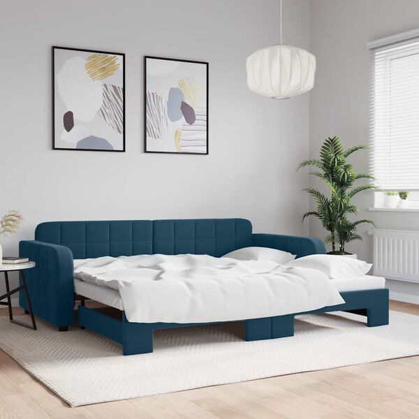 vidaXL Sof&aacute;-cama com gavet&atilde;o 90x200 cm veludo azul