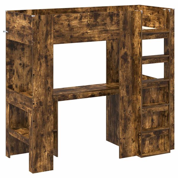 vidaXL Estrutura de Cama Loft com Mesa Carvalho Defumado 75 x 190 cm
