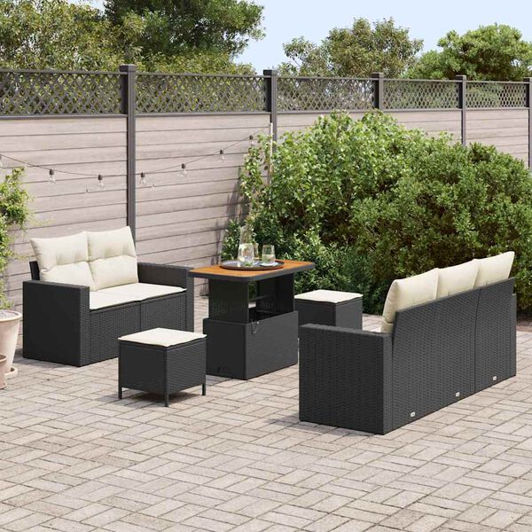 vidaXL Conjunto de Sof&aacute; de Jardim 8 pcs Preto e Creme vime PE