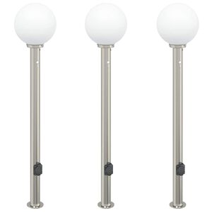 vidaXL Conjunto de 3 postes de ilumina&ccedil;&atilde;o com sensor e tomada, 120 cm, a&ccedil;o inoxid&aacute;vel, IP44