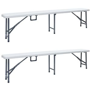vidaXL Bancos de jardim dobr&aacute;veis 2 pcs 180 cm PEAD branco