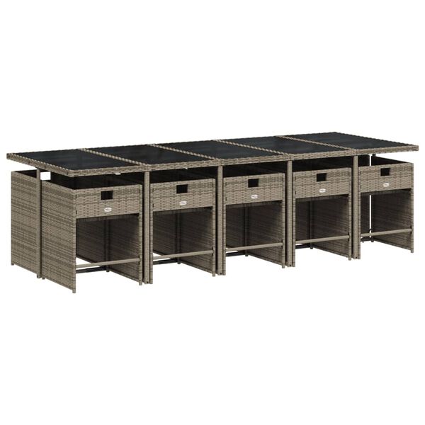 vidaXL 11 pcs conjunto jantar p/ jardim c/ almofad&otilde;es vime PE cinzento