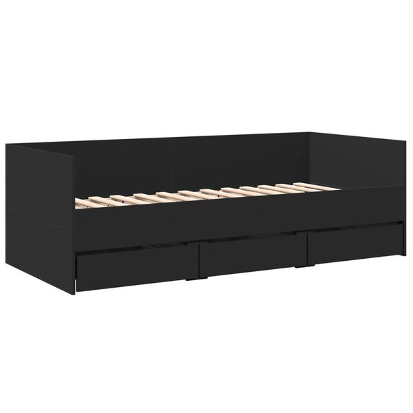 vidaXL Sof&aacute;-cama com gavetas sem colch&atilde;o 75x190 cm preto