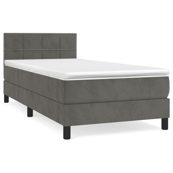 vidaXL Cama com molas/colch&atilde;o 90x200 cm veludo cinza-escuro