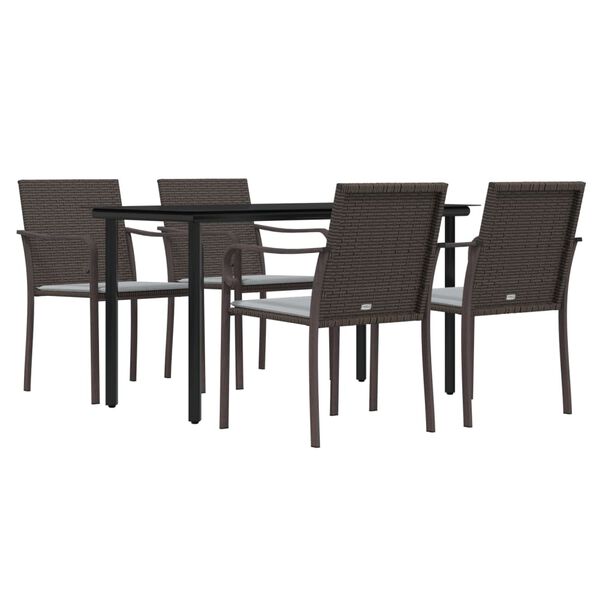 vidaXL 5 pcs conjunto de jantar p/ jardim c/ almofad&otilde;es vime PE e a&ccedil;o