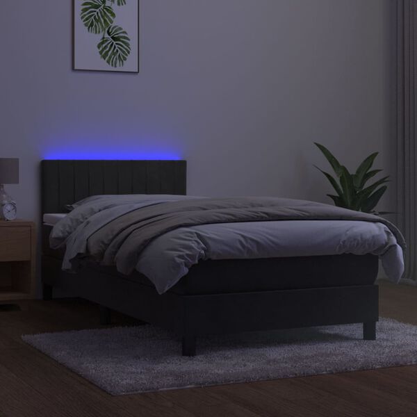 vidaXL Cama box spring c/ colch&atilde;o/LED 90x200 cm veludo cinzento-escuro
