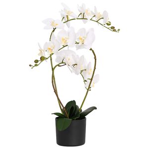 vidaXL Planta de Orqu&iacute;dea Artificial com Vaso Branco 45 x 15 x 65 cm