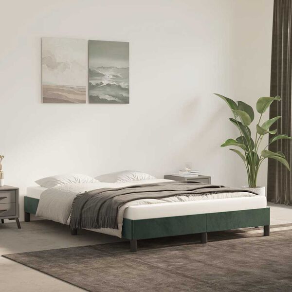 vidaXL Estrutura de cama sem colch&atilde;o 140x200 cm veludo verde-escuro