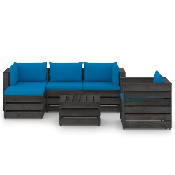 vidaXL 6 pcs conj. lounge jardim + almofad&otilde;es madeira impreg. cinzento