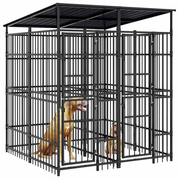 vidaXL Canil de exterior com telhado 3,69 m&sup2; a&ccedil;o