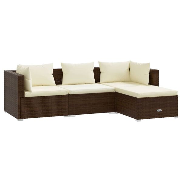 vidaXL 4 pcs conjunto lounge jardim c/ almofad&otilde;es vime PE castanho