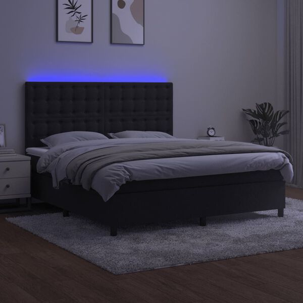vidaXL Cama box spring c/ colch&atilde;o/LED 160x200 cm veludo preto