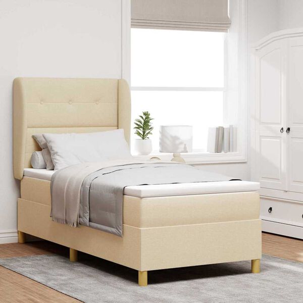 vidaXL Cama Box Springs com Colch&atilde;o Cinza Escuro 90x190 cm Creme