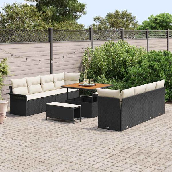 vidaXL Conjunto de Sof&aacute; de Jardim 11 pcs Preto vime PE
