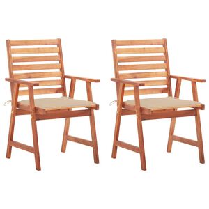 vidaXL Cadeiras de jantar p/ jardim 2 pcs c/ almofad&otilde;es ac&aacute;cia maci&ccedil;a