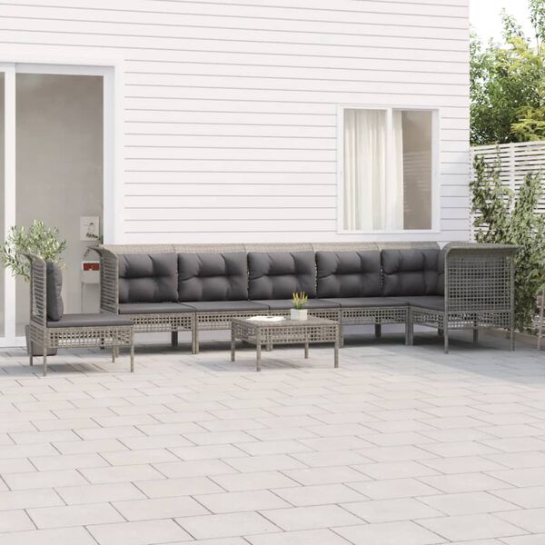 vidaXL 8 pcs conjunto lounge de jardim c/ almofadões vime PE cinzento