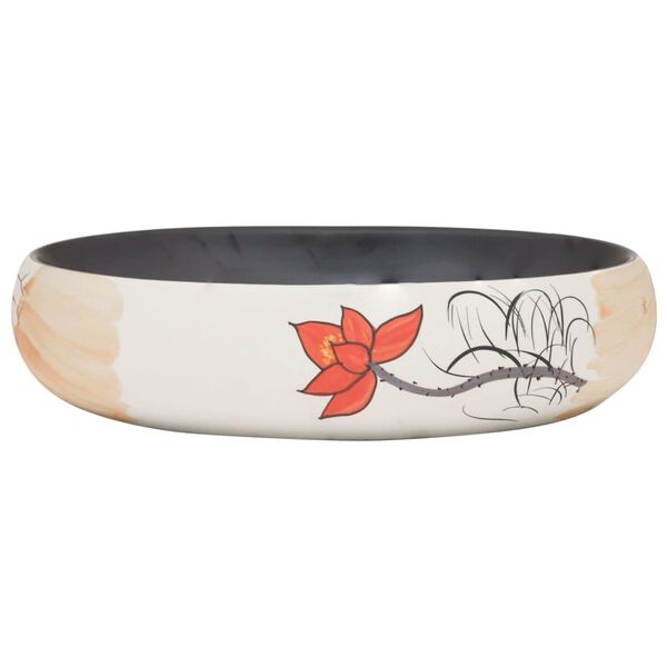 vidaXL Lavatório de bancada oval 59x40x15 cm cerâmica multicor