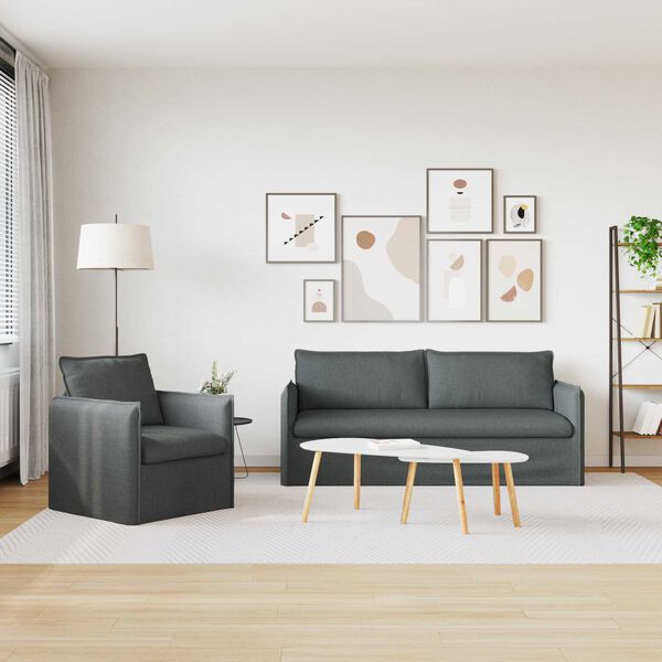 vidaXL Conjunto de Sof&aacute;s 2 pcs Cinzento-Escuro 196 x 82 x 85 cm Tecido