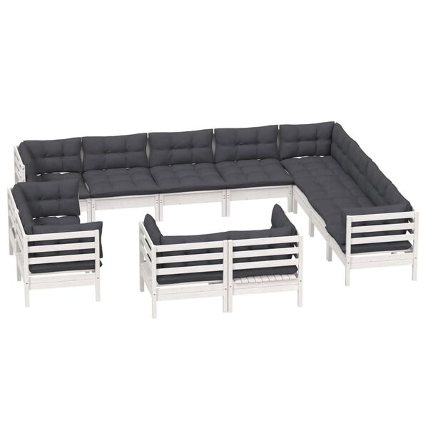 vidaXL 12 pcs conj. lounge de jardim c/ almofad&otilde;es pinho maci&ccedil;o branco
