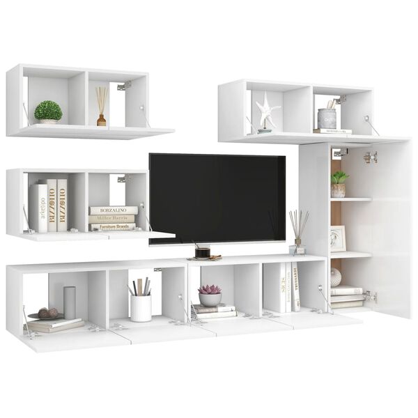 vidaXL 6 pcs conjunto de m&oacute;veis de TV derivados de madeira branco