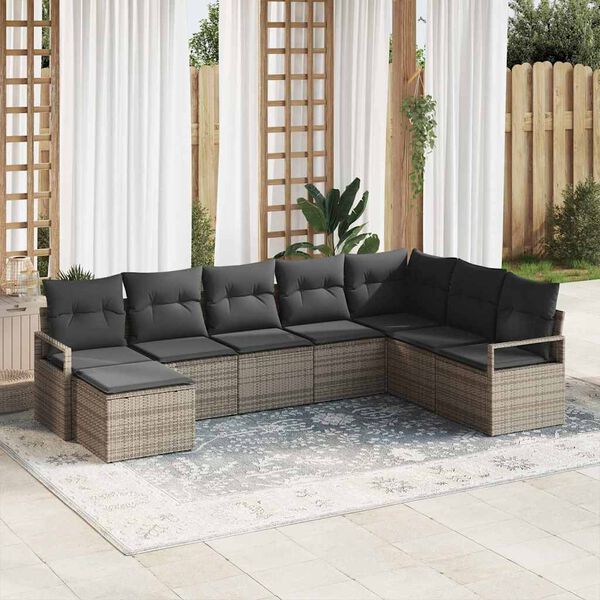 vidaXL Conjunto de Sof&aacute; de Jardim 8 pcs Cinzeto Rattan Sint&eacute;tico