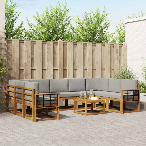 vidaXL Conjunto de Sof&aacute;s para Exterior 10 pcs Cinza Natural e Claro