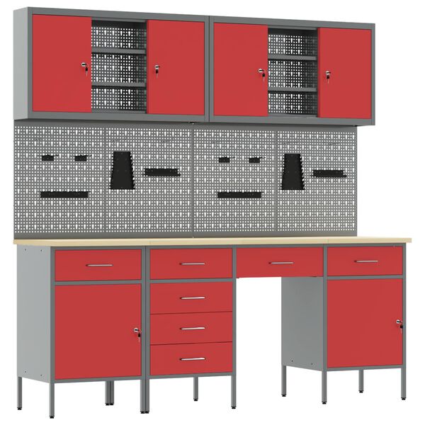 vidaXL Arm&aacute;rio de Trabalho 10 pcs Vermelho Madeira de Engenharia e A&ccedil;o