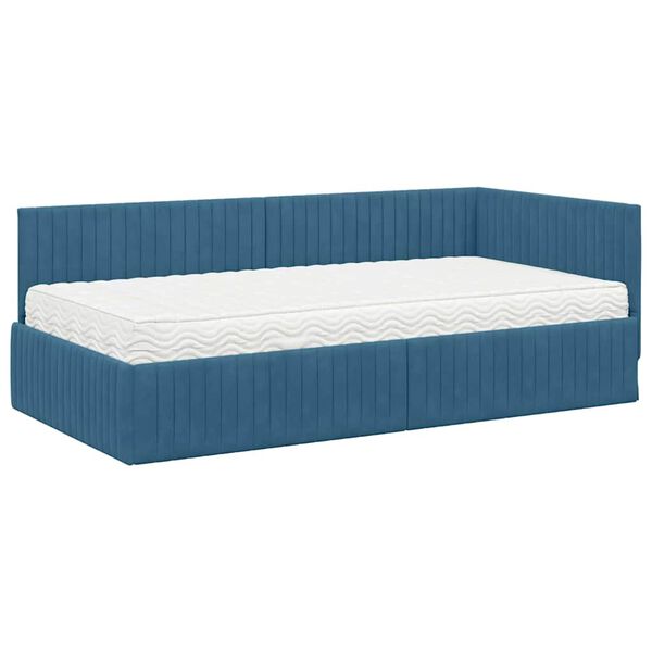 vidaXL Estrutura de Cama de Canto com Colch&atilde;o 2 pcs Azul Veludo
