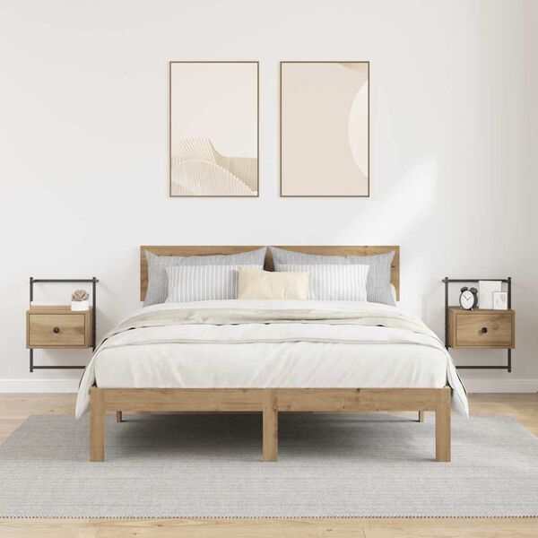 vidaXL Arm&aacute;rio de Cabeceira 2 pcs Carvalho Artesanal 35 x 30 x 51 cm