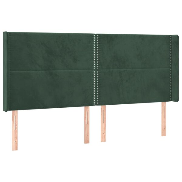 vidaXL Cabeceira de cama c/ LED veludo 183x16x118/128 cm verde-escuro