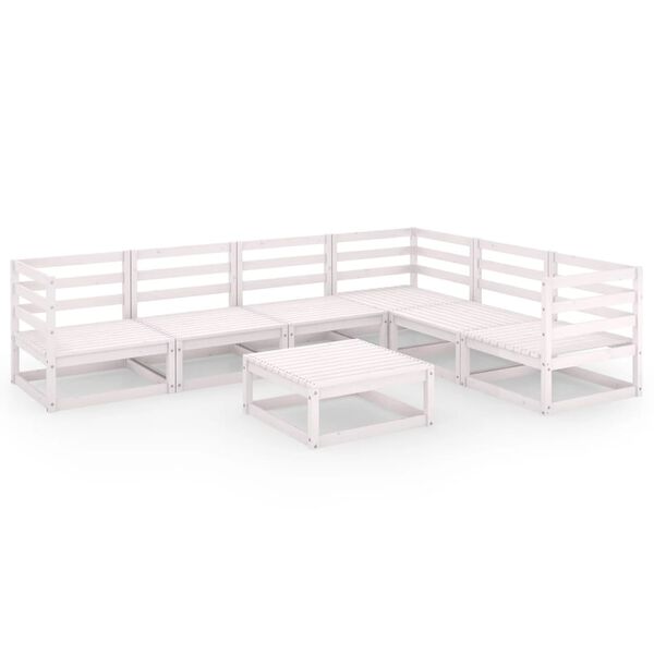 vidaXL 7 pcs conjunto lounge de jardim pinho s&oacute;lido branco
