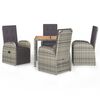 vidaXL 5 pcs conjunto de jantar p/ jardim c/ almofad&otilde;es vime PE cinza